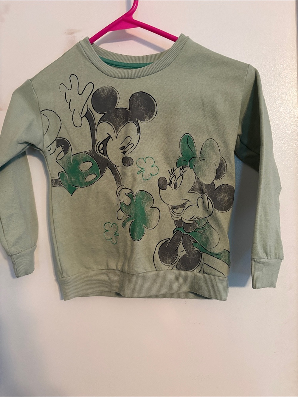 Disney Kids Crewneck Sweatshirt in Sage Green with Mickey & Minnie Print